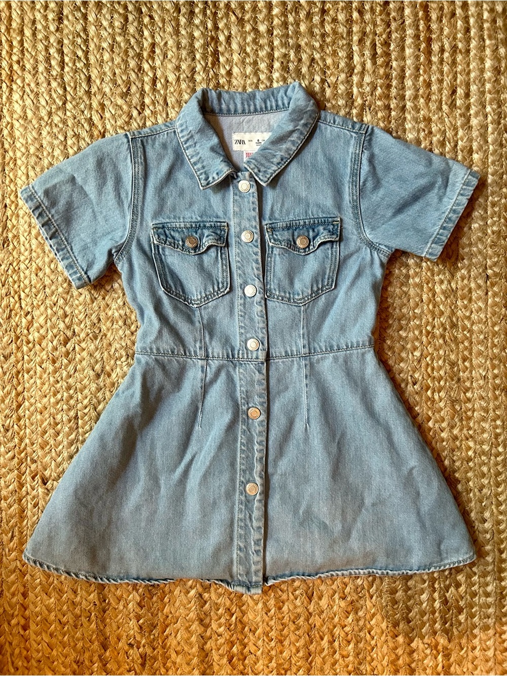 Zara Light Blue Short-Sleeve Denim Button Dress
